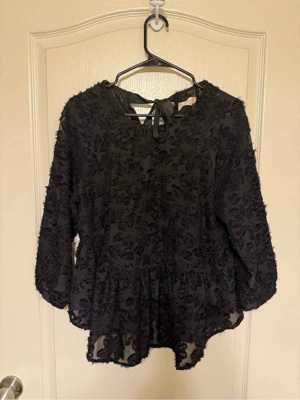 Altar'd State Black Textured Tie-Back Peplum Top